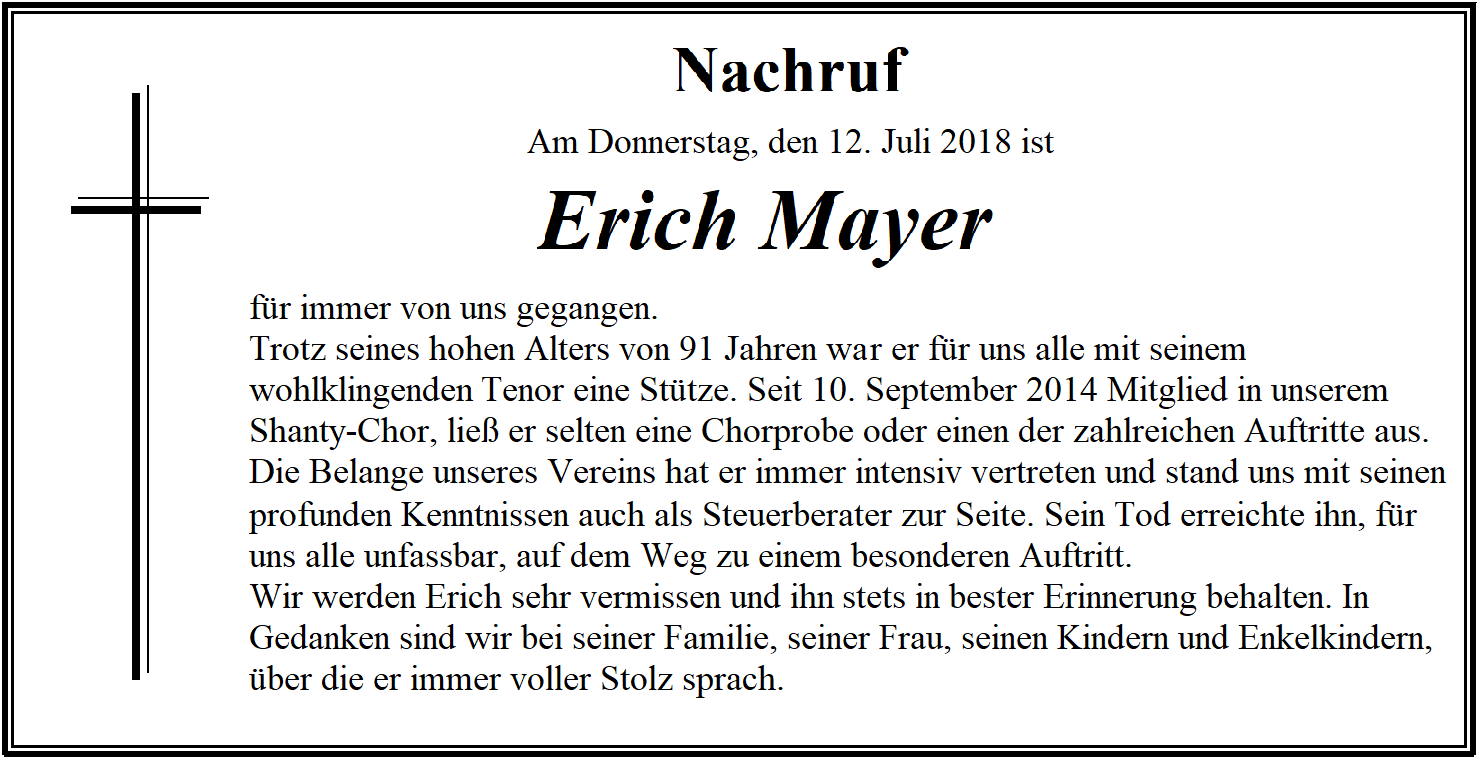 Todesanzeige von Erich Mayer