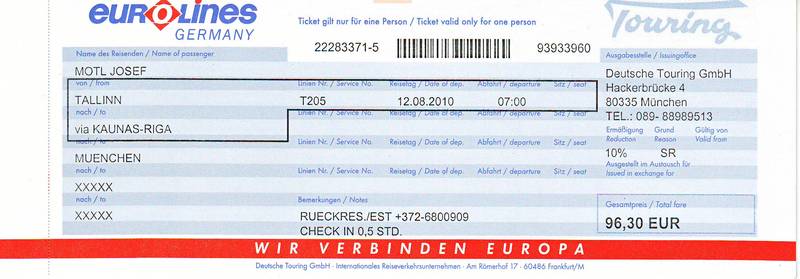 Das Ticket von Talinn nach München